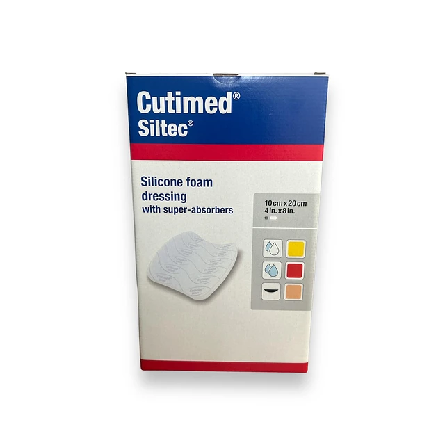 APOSITO DE ESPUMA HIDROCELULAR TRILAMINAR SUPERABSORBENTE “CUTIMED SILTEC” ESSITY / 10 X 20CM / CAJA 10 APOSITOS