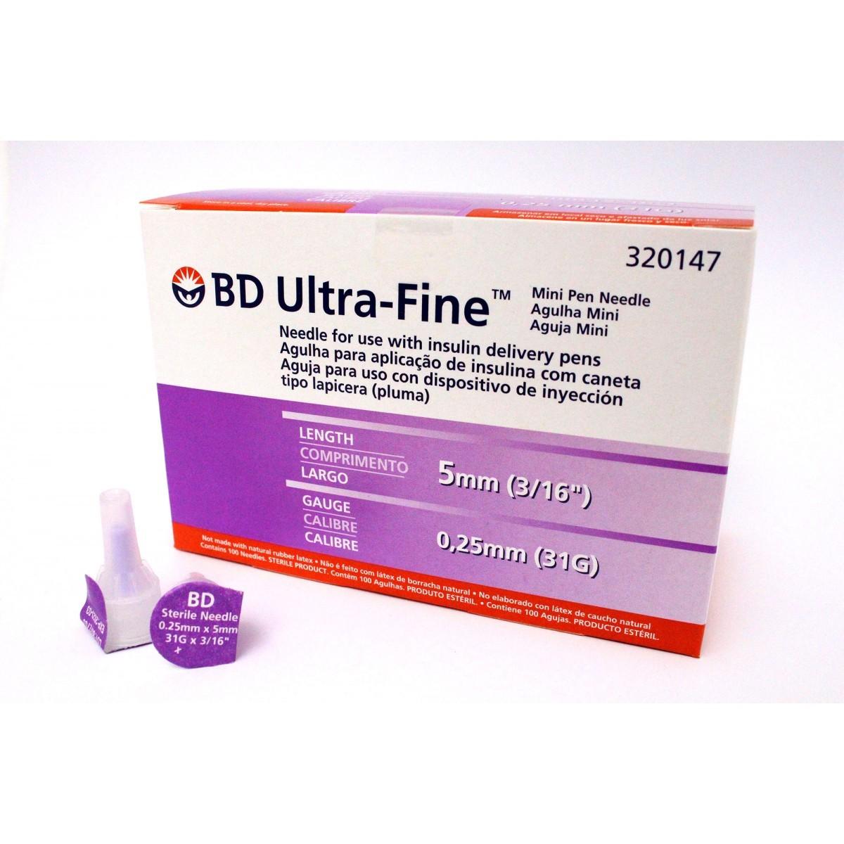 AGUJA ULTRAFINE PARA LAPIZ DE INSULINA 31G x 5 MM BECTON DICKINSON / CAJA 100 UNIDADES