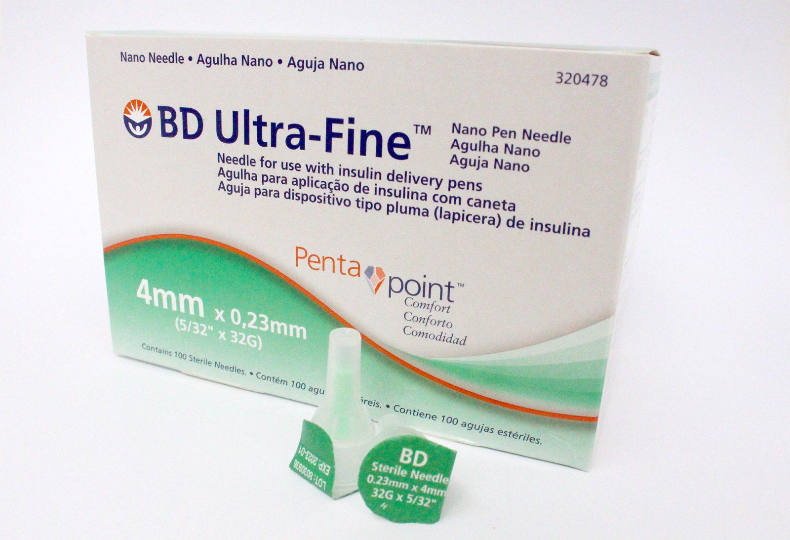 AGUJA ULTRAFINE PARA LAPIZ DE INSULINA 32G x 4 MM BECTON DICKINSON / CAJA 100 UNIDADES