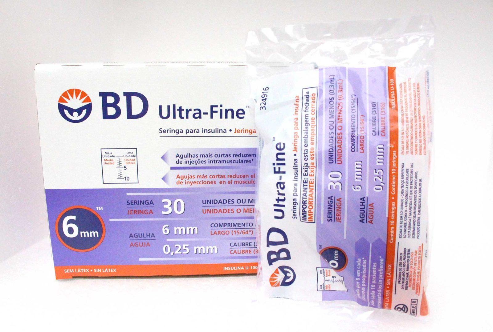 JERINGA DE INSULINA ULTRA FINE BECTON DICKINSON DE 0.3ML / 30UI / 31G x 6MM / BOLSA 10 UNIDADES / CAJA 10