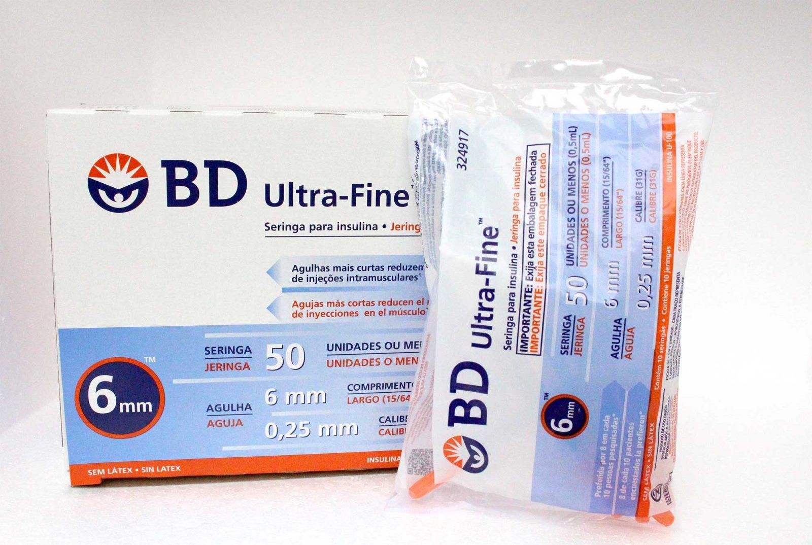 JERINGA DE INSULINA ULTRA FINE BECTON DICKINSON DE 0.5ML / 50UI / 31G x 6MM / BOLSA 10 UNIDADES / CAJA 10