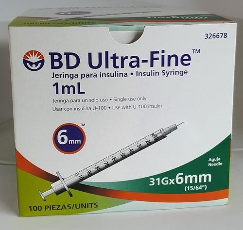 JERINGA DE INSULINA ULTRA FINE BECTON DICKINSON DE 1ML / 100UI / 31G X 6MM / CAJA 100 / BLISTER UNITARIO
