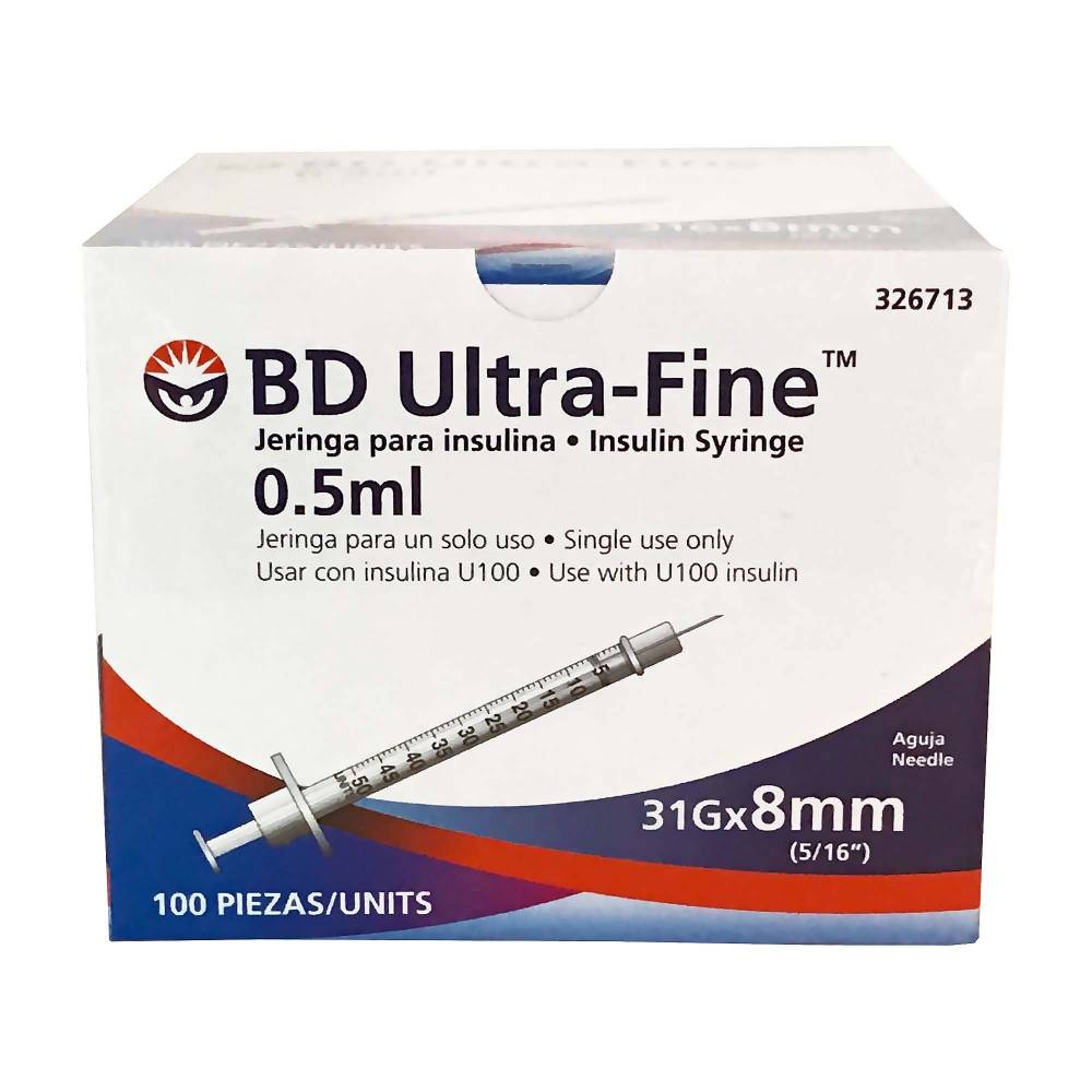 JERINGA DE INSULINA ULTRA FINE BECTON DICKINSON DE 0,5ML / 50UI / 31G X 8MM / CAJA 100 / BLISTER UNITARIO