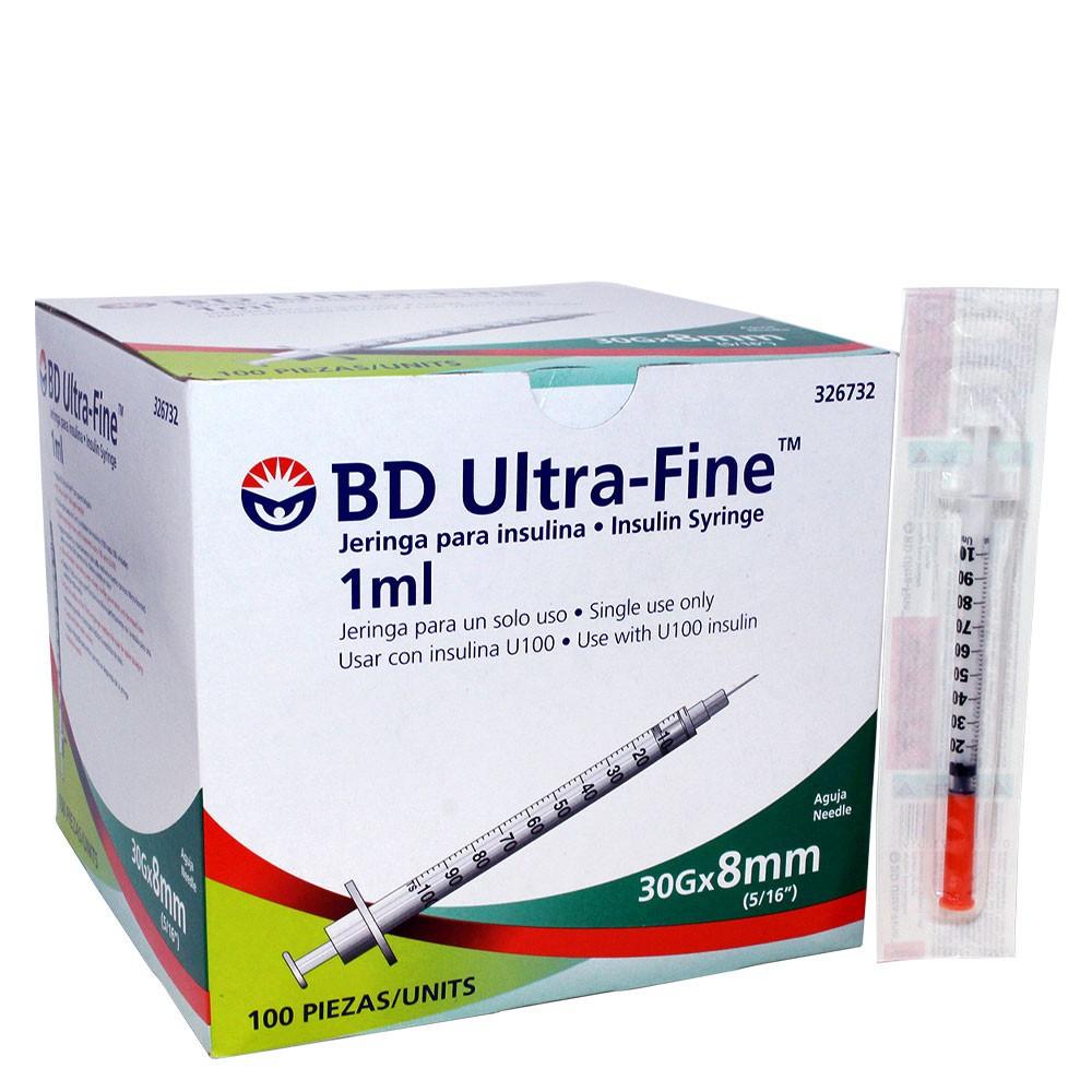 JERINGA DE INSULINA ULTRA FINE BECTON DICKINSON DE 1ML / 100UI / 30G X 8MM / CAJA 100 / BLISTER UNITARIO