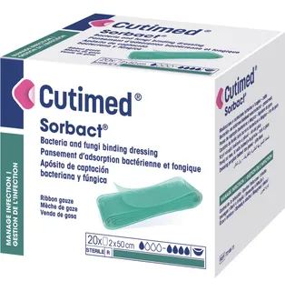 APOSITO ANTIMICROBIANO IMPREGNADO EN DACC "CUTIMED SORBACT" ESSITY / 2 X 50CM / CAJA 20 APOSITOS