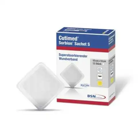 APOSITO DE POLÍMEROS SUPER ABSORBENTES “CUTIMED SORBION SACHET S” ESSITY / 10 X 10CM / CAJA 10 APOSITOS