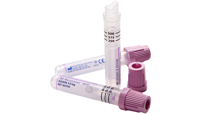 TUBO MICROTAINER PARA EXTRACCION DE SANGRE TAPA LILA CON EDTA K2 BECTON DICKINSON / 250 A 500 UL / 13X75 / CAJA 50 UNIDADES