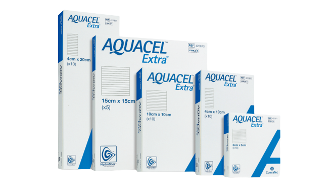 APOSITO DE DOBLE CAPA DE CARBOXIMETILCELULOSA DE SODIO AL 100% "AQUACEL EXTRA" CONVATEC / 10 X 10CM / CAJA X 10 UNIDADES