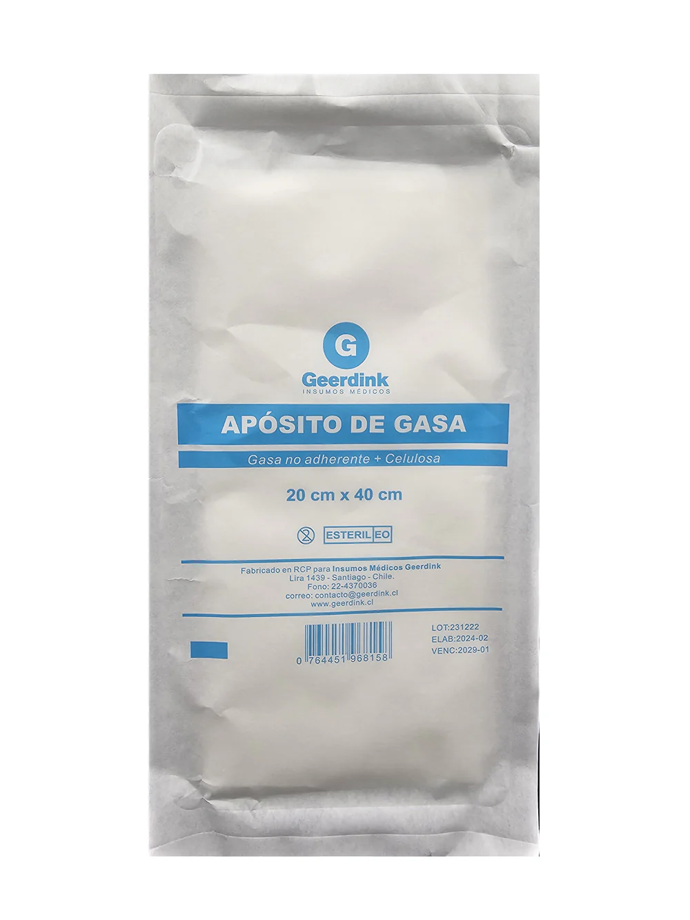 Apósito de gasa no tejida Esteril  20x40cm Caja x 10 Unidades+ Geerdink