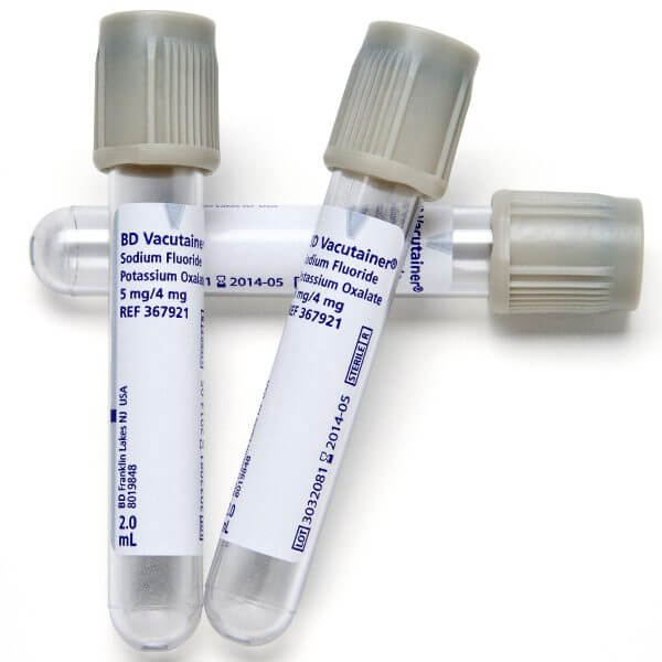 Tubo Vacutainer BD para extracción sanguínea con fluoruro de sodio, 2 ml, caja 100 unidades