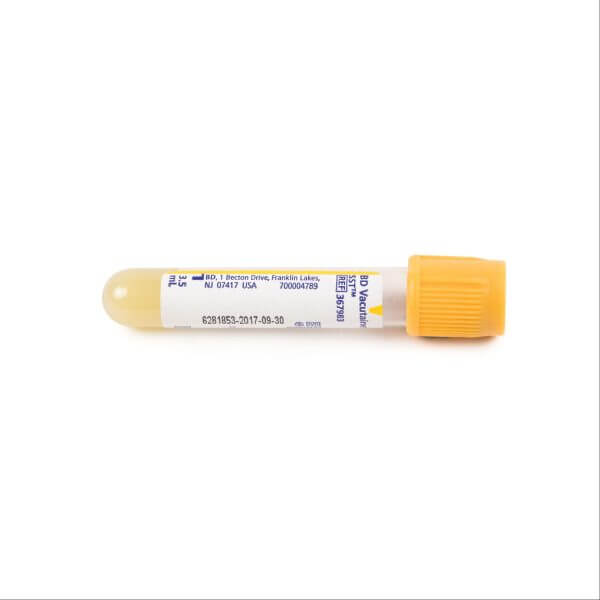 Tubo Vacutainer BD para extracción de sangre con gel separador y tapa amarilla 3,5 ml - Caja 100 unidades