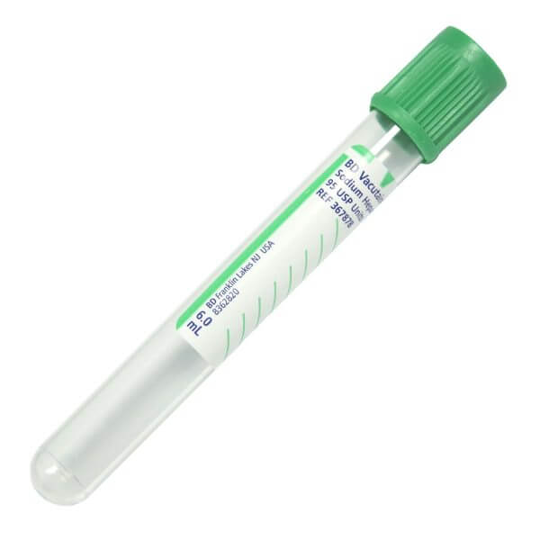 Tubo para extracción de sangre con heparina de sodio BD tapa verde 4ml caja 100 unidades